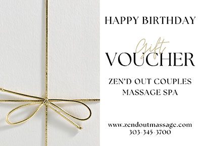A minimalist "Happy Birthday" gift voucher featuring a gold bow.